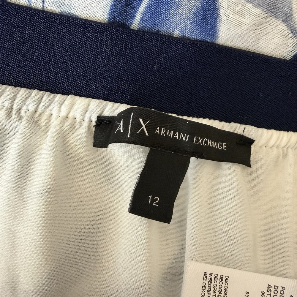 Armani‎ Exchange Botanical Maxi Skirt Sz 12 Blue White Lined Preppy Quiet Luxury - Picture 7 of 9